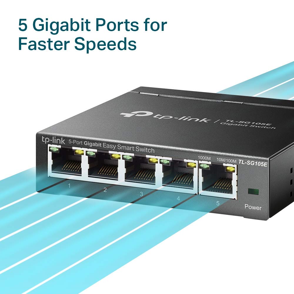 TP-Link 5-Port Gigabit Ethernet Easy Smart Switch| Plug and Play | Desktop | Sturdy Metal w/Shielded Ports | Limited Lifetime Replacement (TL-SG105E), Black…