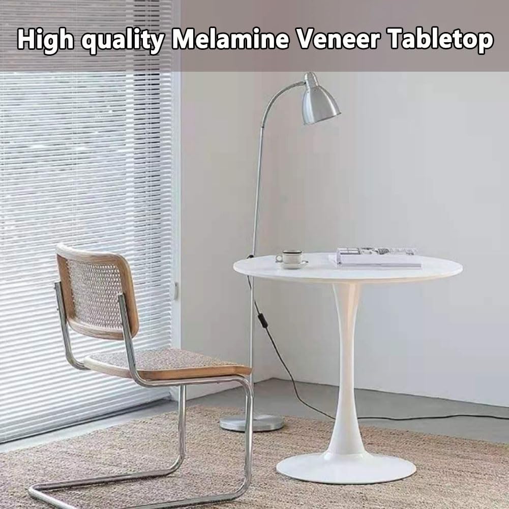 HYYTEIBL 35.1" Tulip Dining Table, White, Perfect for 2-4 People, Mid-Century Modern Style, Round MDF Top with Sturdy Base for Dining Room, Living Room, Cafe