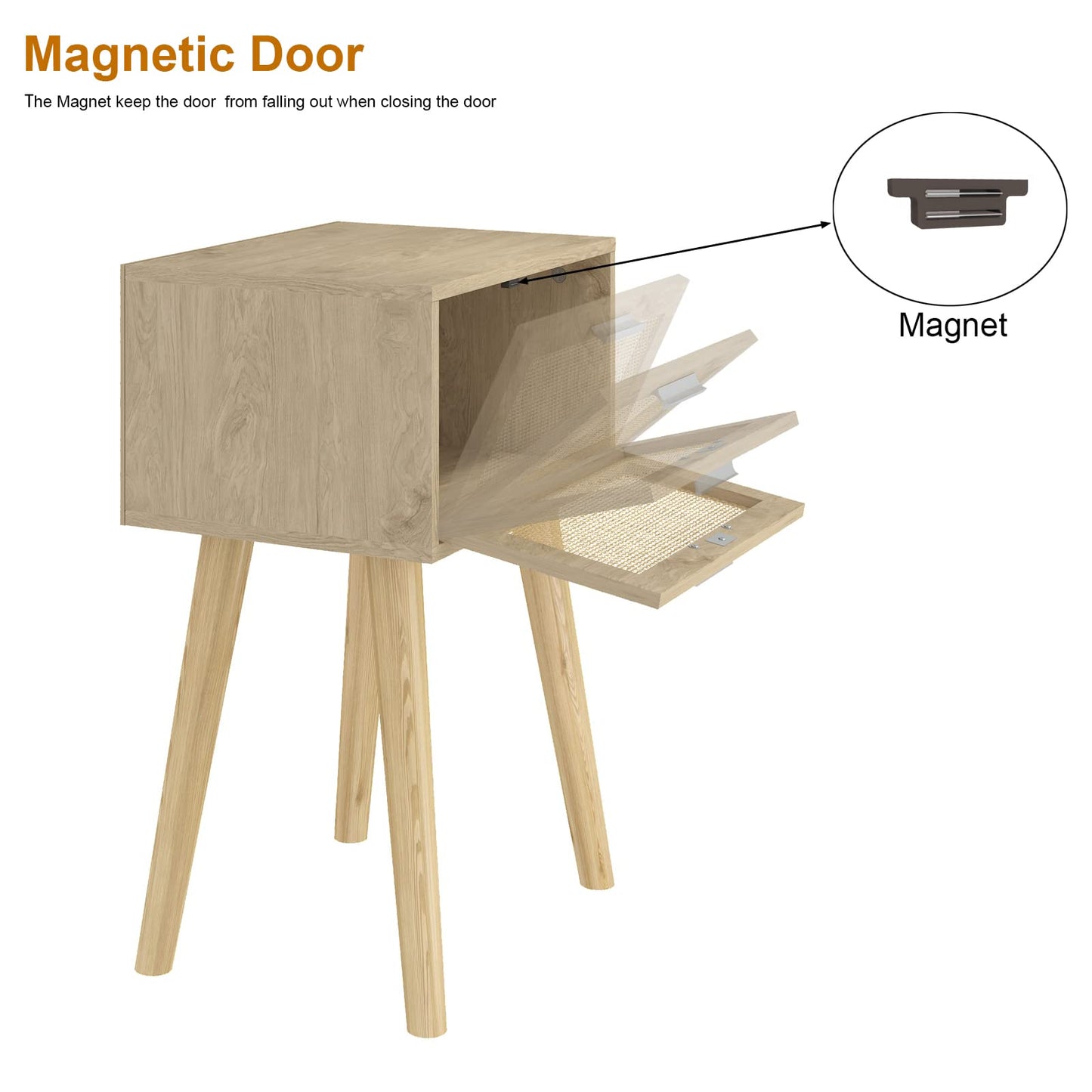 LAATOOREE Nightstand Set of 2, Small Bedside Table, Boho Side End Table, Rattan Door, Solid Wood Feet for Bedroom and Living Room