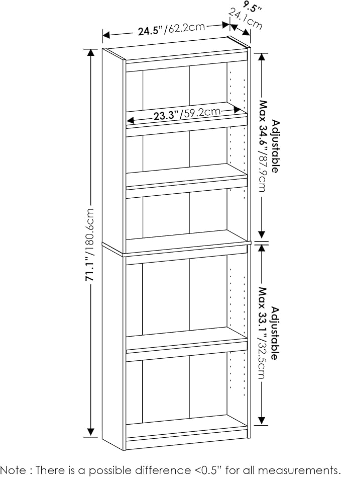 Furinno Jaya Book Shelf, 5-Tier Bookshelf,