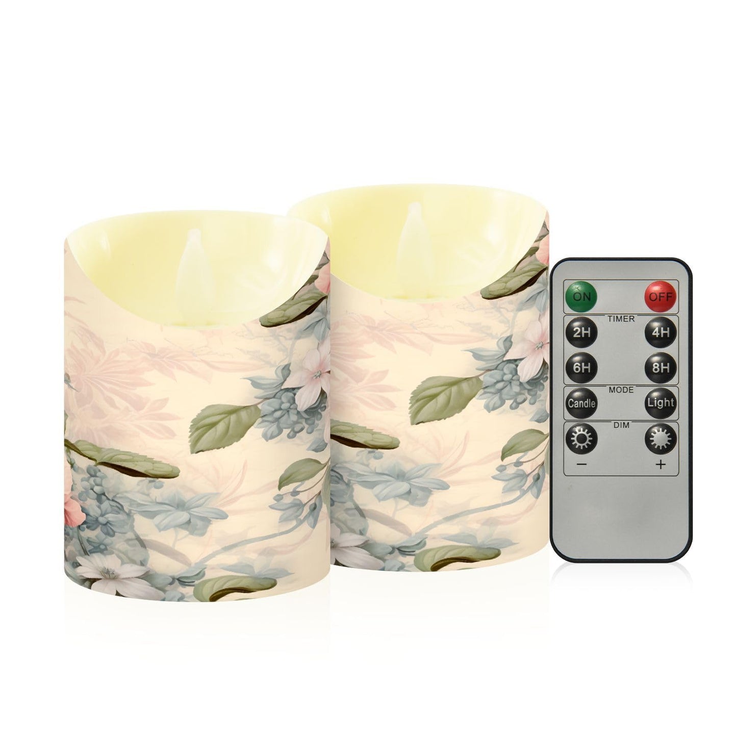 ALAZA Pink Flowers Flora Flickering Flameless Candles Battery Operated with Remote Timer,Tea Light Candles LED Pillar Votive Set of 2 for Outdoor Indoor Decorations 3" x5.9"