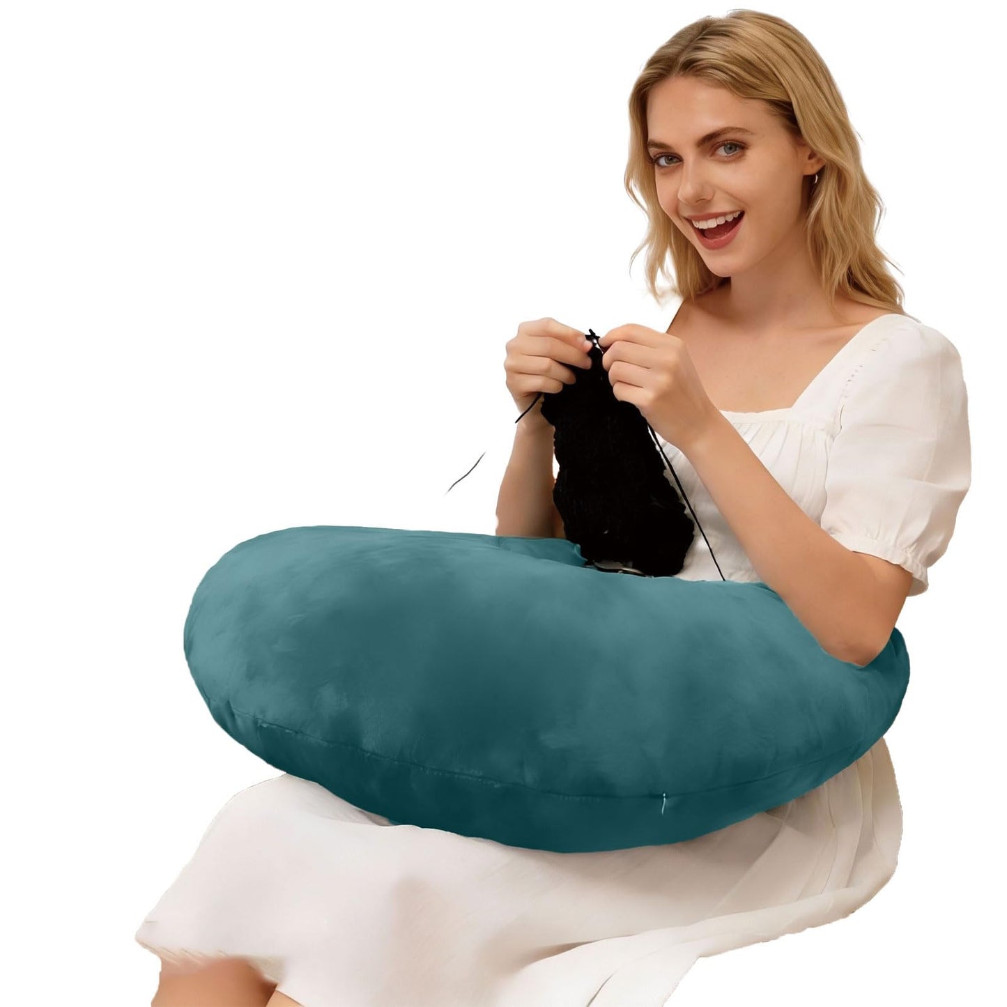 Foxeeey Crochet Pillow for Lap Support, with Arm & Elbow Support U-Shaped Gaming Pillow for Working, Reading, Laptop and Crocheting (Green)