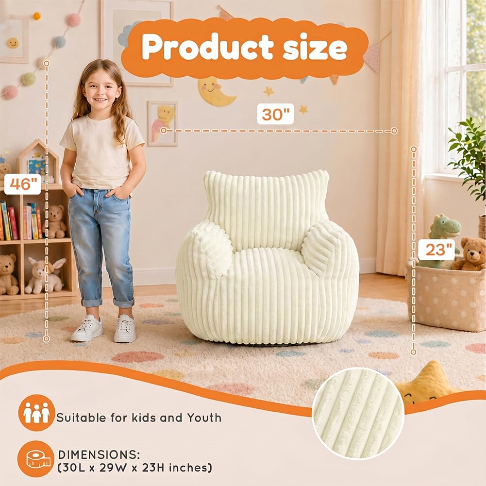 MaxiBean Bean Bag Chair - Plush Faux Fur Floor Seating Furniture Bean Bag Chair for Living Room, Bedroom, Playroom (2.5FT Stripe White)