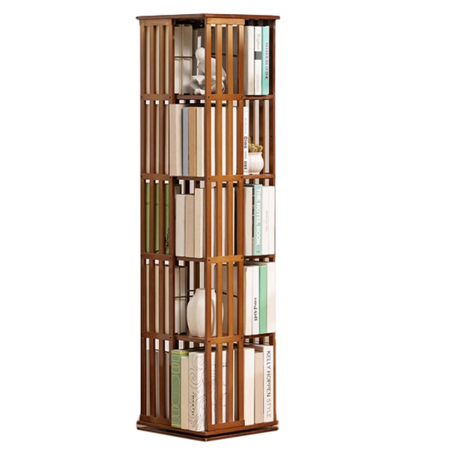 DISERTIED 360° Rotating Display Wood Spinning Bookshelf Multilayer Storage Display Rack Bookshelves for Home Living Room Study Office Turntable Organizer