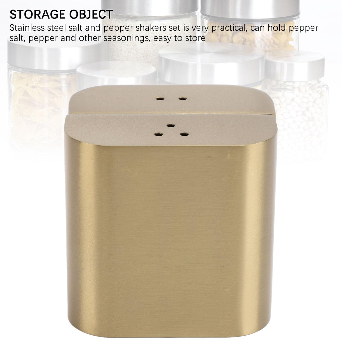Stainless Steel Salt Shakers, 2Pcs Golden Seasoning Shakers with Lid Powder Dispenser Seasoning Bottle for Salt Candy Powder Kitchen Baking Cooking Tool