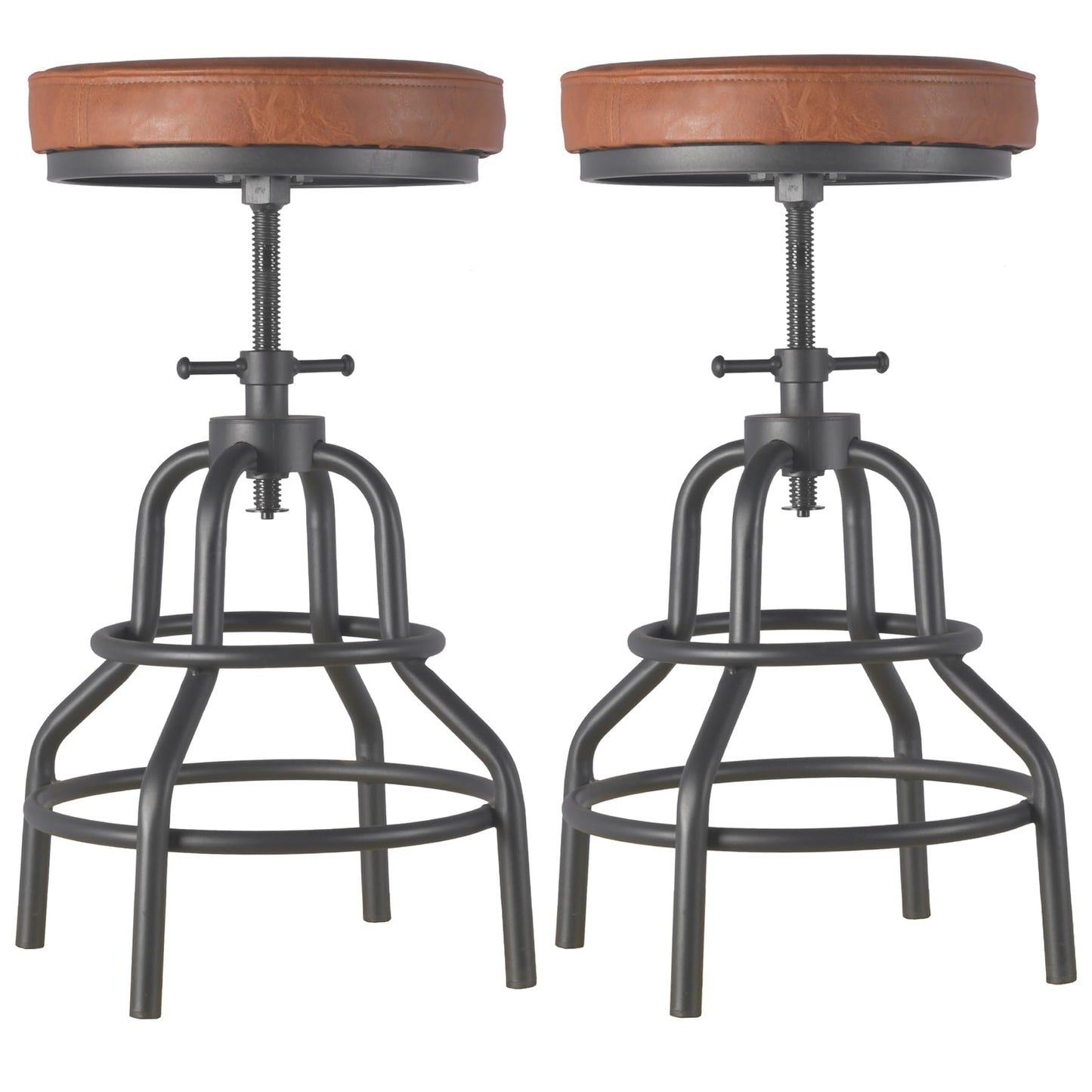 LOKKHAN Industrial Bar Stools-Swivel Leather Metal Bar Stool-20-27 Inch Tall Counter Height-Adjustable Kitchen Stool Dining Chair Cafe Stools (Set of 2)