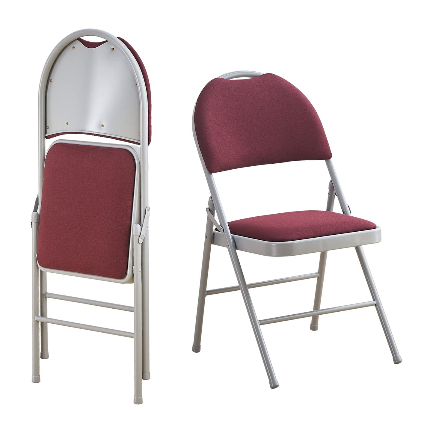 KAIHAOWIN Heavy Duty Folding Chairs Set of 2 Padded Foldable Comfortable Upholstered Chairs with High Backrest and Handle Hole for Indoor Meeting Party-Red