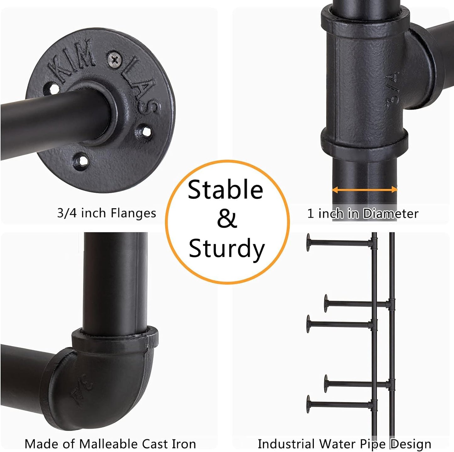 Pynsseu Industrial Iron Pipe Shelving Brackets Unit, Farmhouse Wall Mounted Pipe Shelves for Kitchen Bathroom, DIY Bookshelf Living Room Storage, 3Pack of 4 Tier