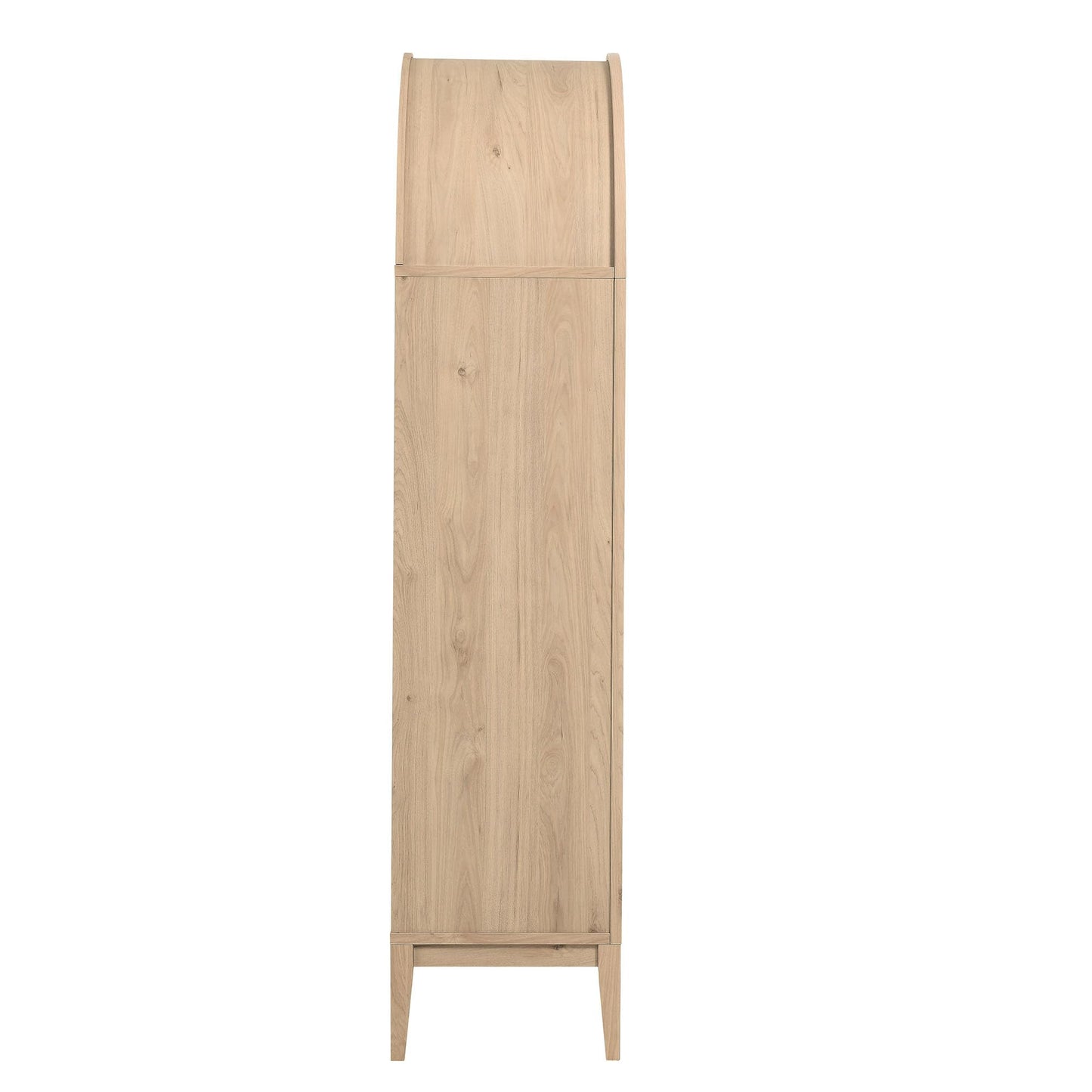 Modway Nolan Tall Arched Storage Display Cabinet in Light Oak - 74 Inch Arch Bookshelf with Glass Doors, Shelves and Drawers - Modern Accent Cabinet for Living Room, Dining Room