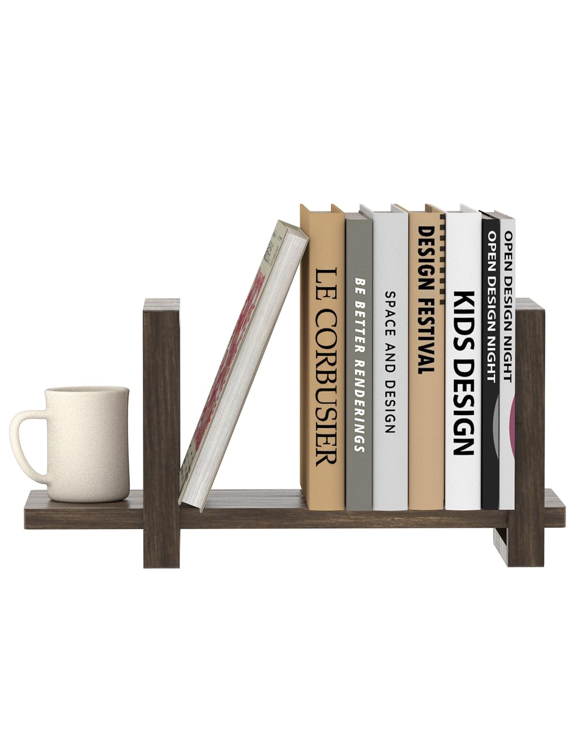 100% Solid Wood Adjustable Desktop Bookshelf, Retro Tabletop Bookshelf, Desk Shelf for Living Room, Home, Office, Perfect for Magazine, Books, Cookbooks, No Tools Required to Assemble, Dark Brown