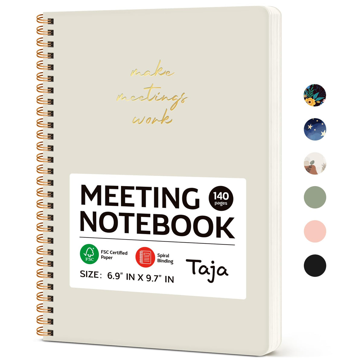 Meeting Notebook for Work Organization - Work notebook with action items, Meeting Minutes Planner Notebook, Perfect Office Supplies for Men & Women - Beige