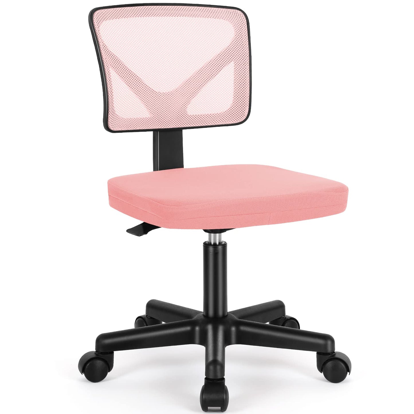 Sweetcrispy Small Desk Chair, Ergonomic Low-Back Mesh Rolling Work Swivel Chairs with Wheels, Armless Comfortable Seat Lumbar Support for Home, Bedroom, Study, Student, Adults,Classic Pink