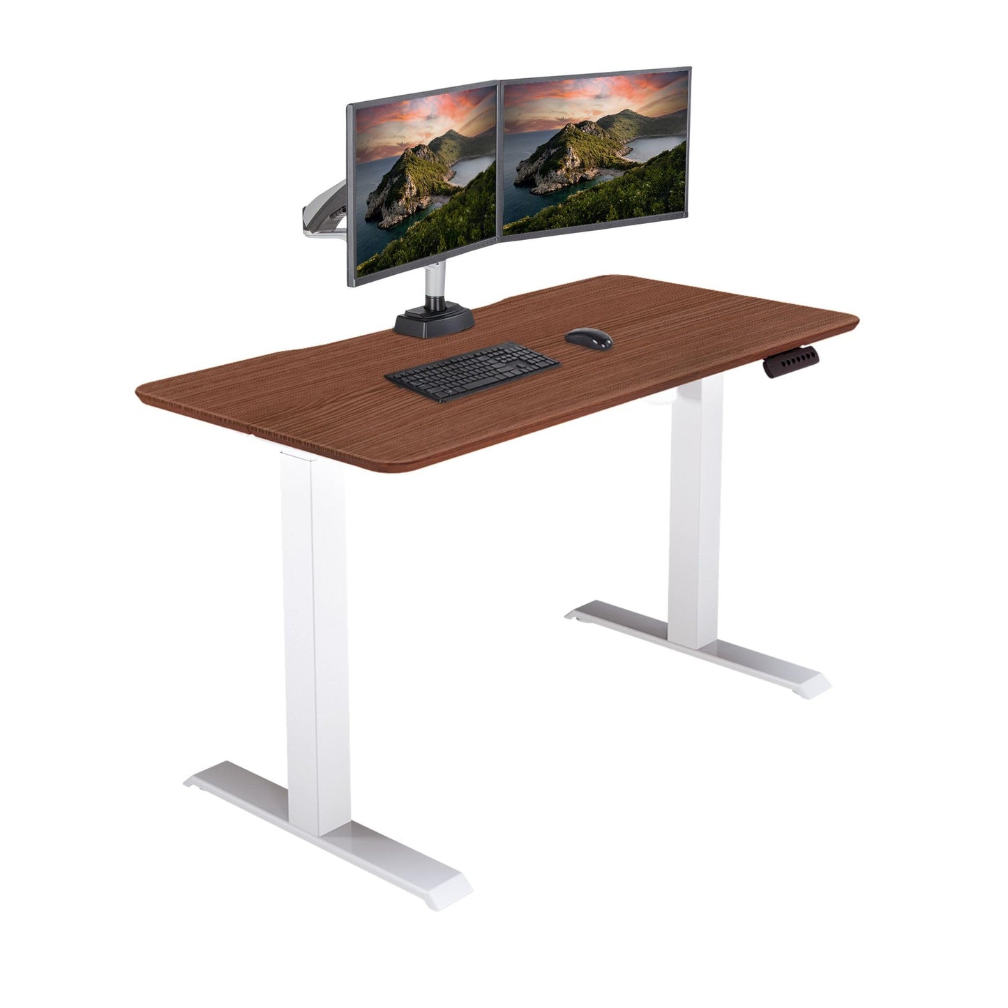 Vari Essential Electric Standing Desk for Home Office – 48x24 Sit-Stand VariDesk, 4 Memory Height Presets, 2-Piece Laminate Wood Top, Sturdy T-Style Legs, Supports 150 Lbs + Easy Assembly (Hazel Wood)