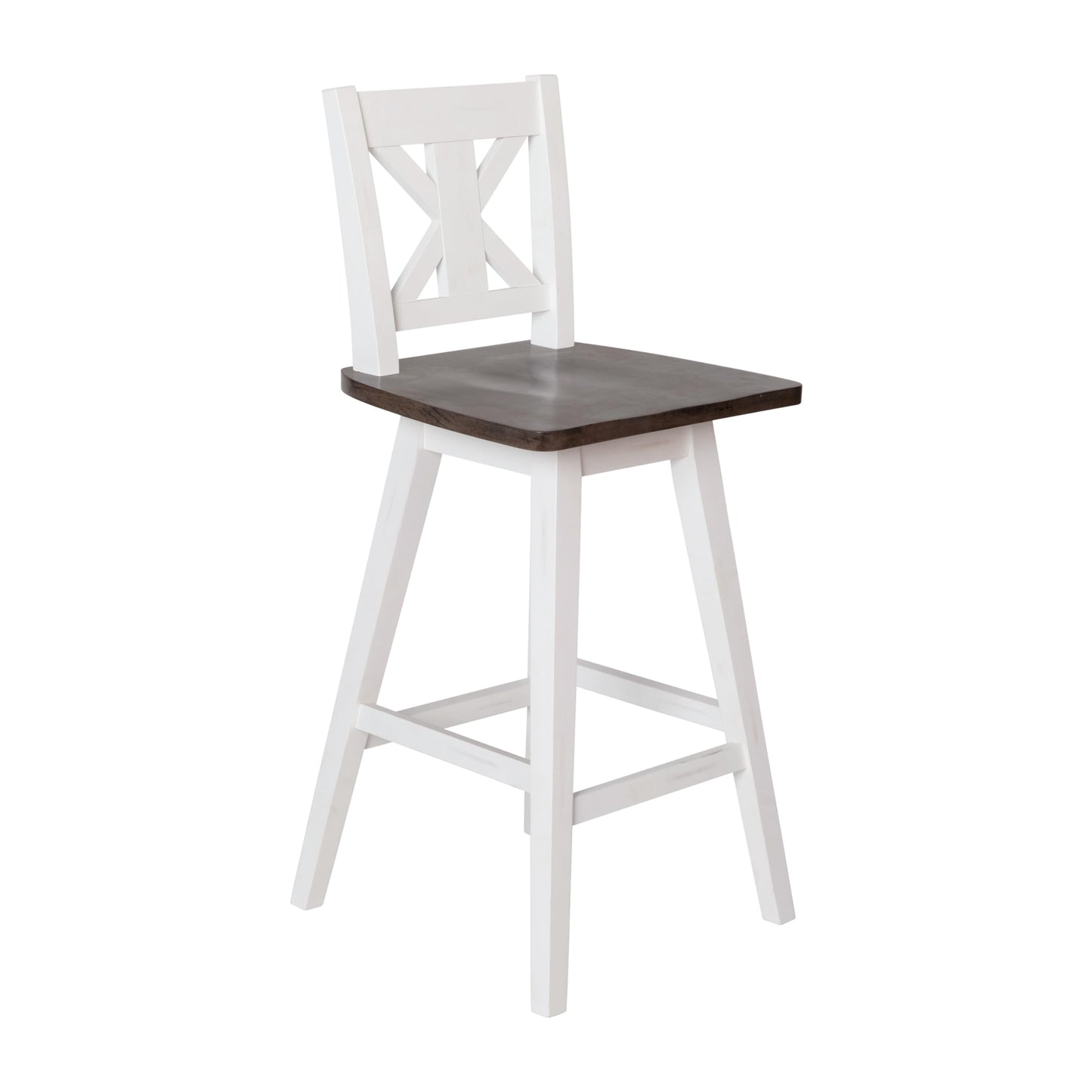 Flash Furniture Gwendolyn Commercial Modern Farmhouse Barstool - Antique White Wash Frame - Gray Wash Seat - Counter Height - 360° Swivel Seat - Integrated Footrest