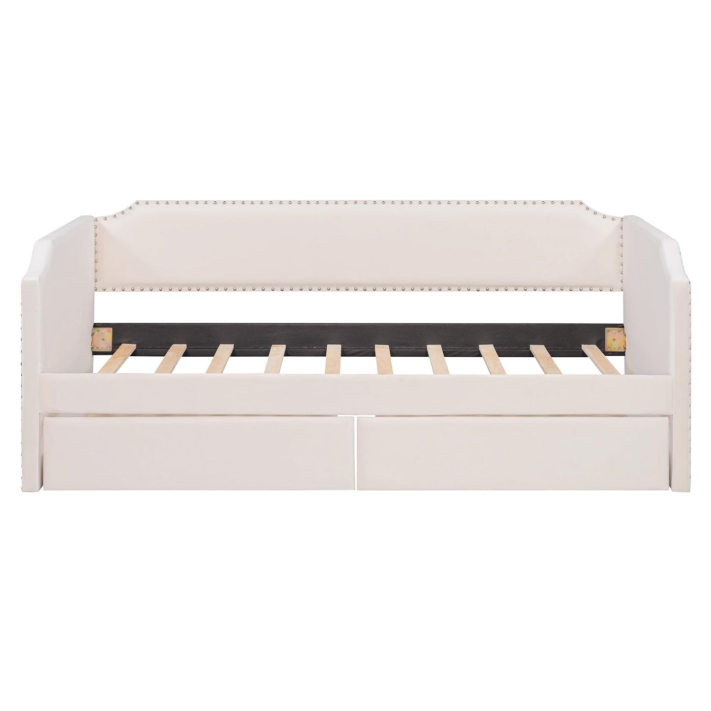 GDFStudio Twin Size Velvet Upholstered Daybed with Pop Up Trundle, Upholstered Sofa Bed Frame with Pull Out Trundle, Space Saving Daybed with Soft Velvet Finish, Beige