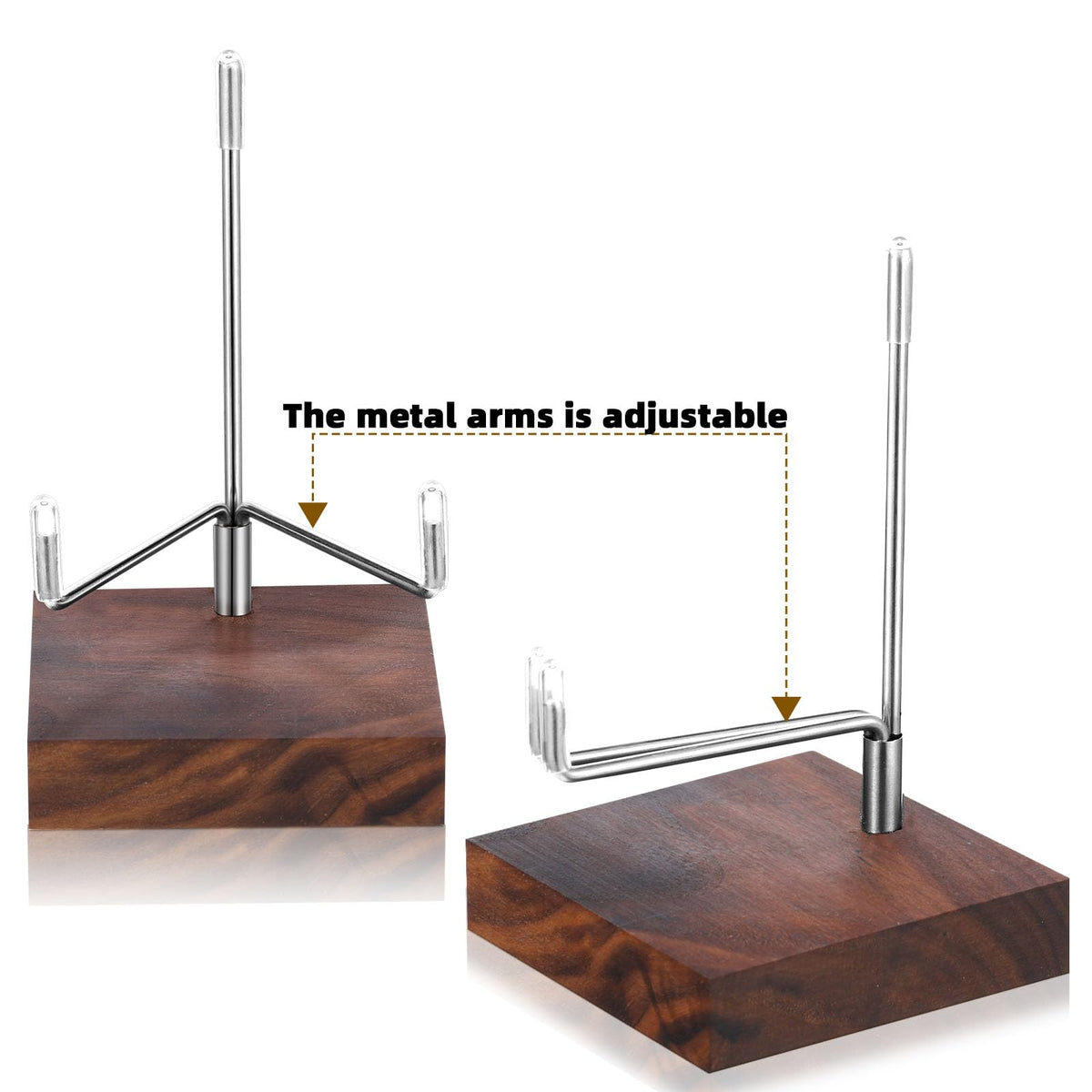 Wenqik 4 Pcs Crystal Display Stand Rock Display Stand Adjustable Metal Arms with Wooden Base Geodes Rock Agate Mineral Easel Holder for Collectibles(1.97 x 1.97 x 3.15 Inch,Silver)