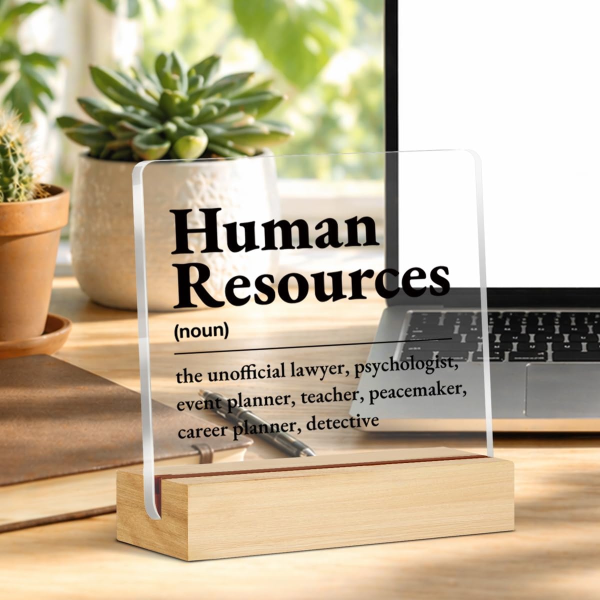 HR Appreciation Gifts for Men Women Coworkers, Funny Gifts for Manager Director Human Resources Definition Acrylic Desk Sign Office Decor