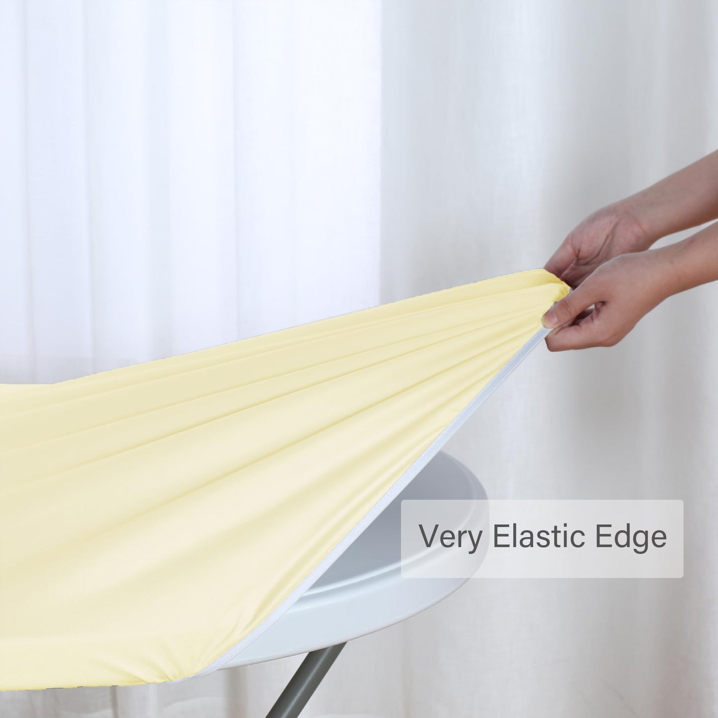 Obstal Fitted Round Table Cloth, Reversible Waterproof Stain Resistant Elastic Stretch Tablecloth, Wipe Clean Table Cover for Outdoor/Indoor Use, Fits Round Tables up to 40" - 44" Diameter, Cream