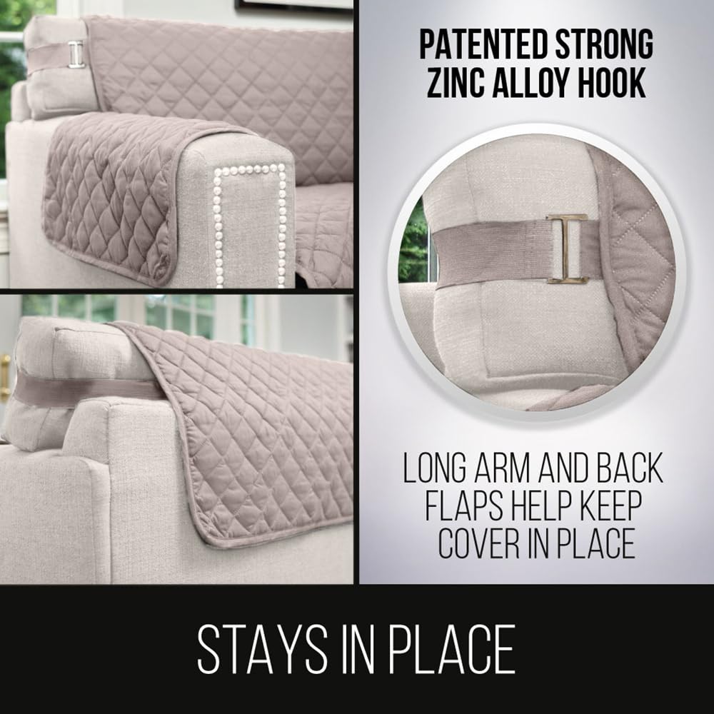 Sofa Shield® Couch Slip Covers for Dogs, Reversible Furniture Protector with Strap, Stain and Tear Resistant Cushion Cover, 70 inch Seat, Machine Washable Slipcover Pets, Cats, Light Taupe