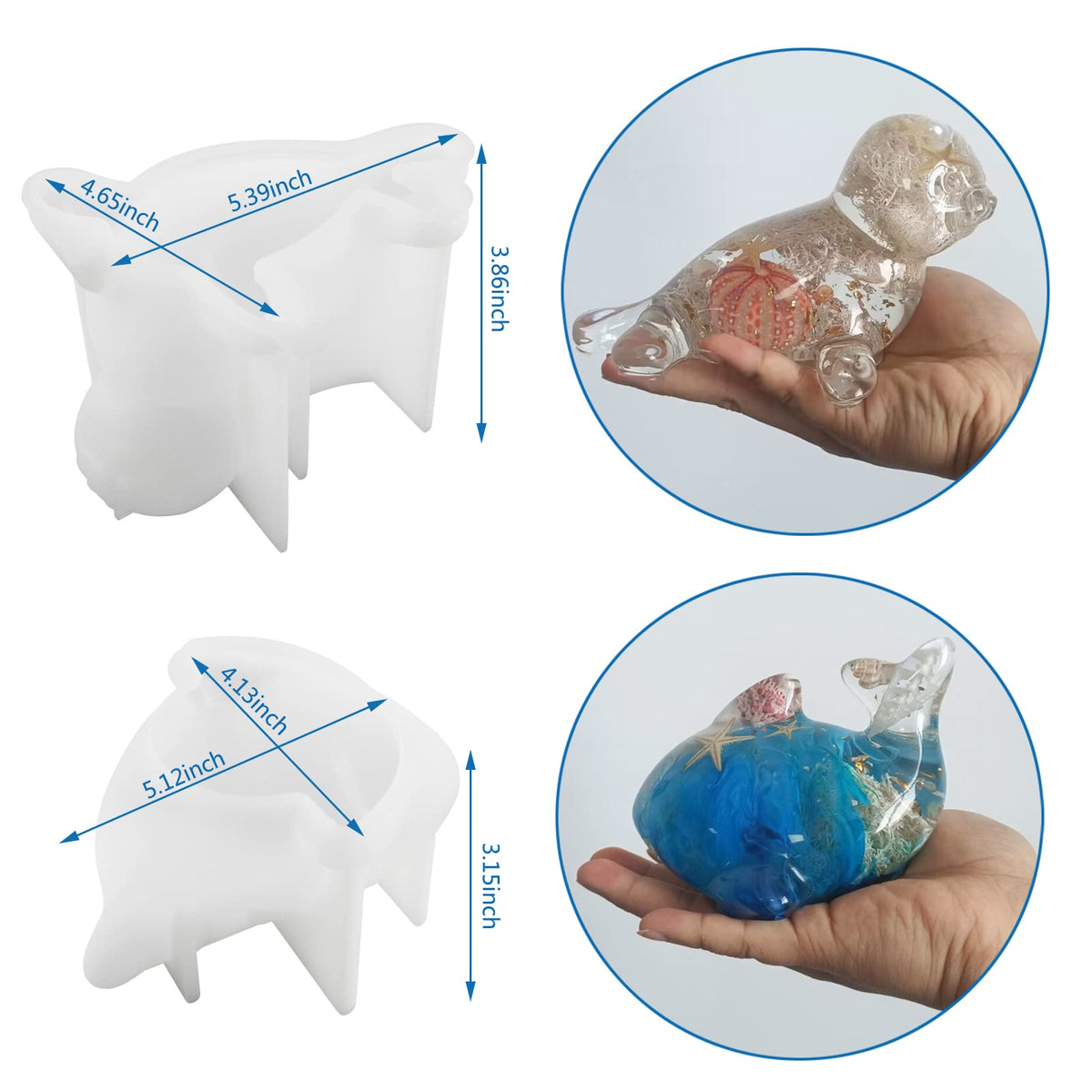 Voaesdk 2Pcs 3D Dolphin Seal Resin Molds Silicone, Cute Whale Sea Dog Epoxy Resin Moulds, Large Ocean Animal Silicone Mold for Resin,DIY Craft,Home Office Cabinets Wall Desktop Decor