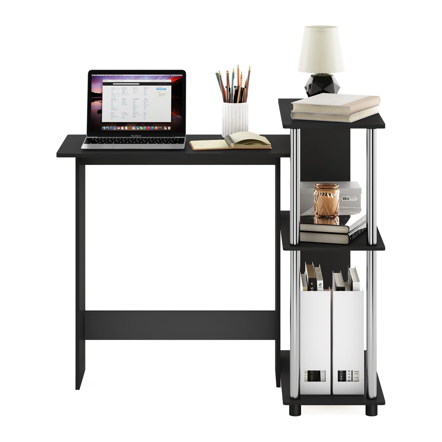 Furinno Abbott Corner Computer Desk with Bookshelf, Americano/Chrome