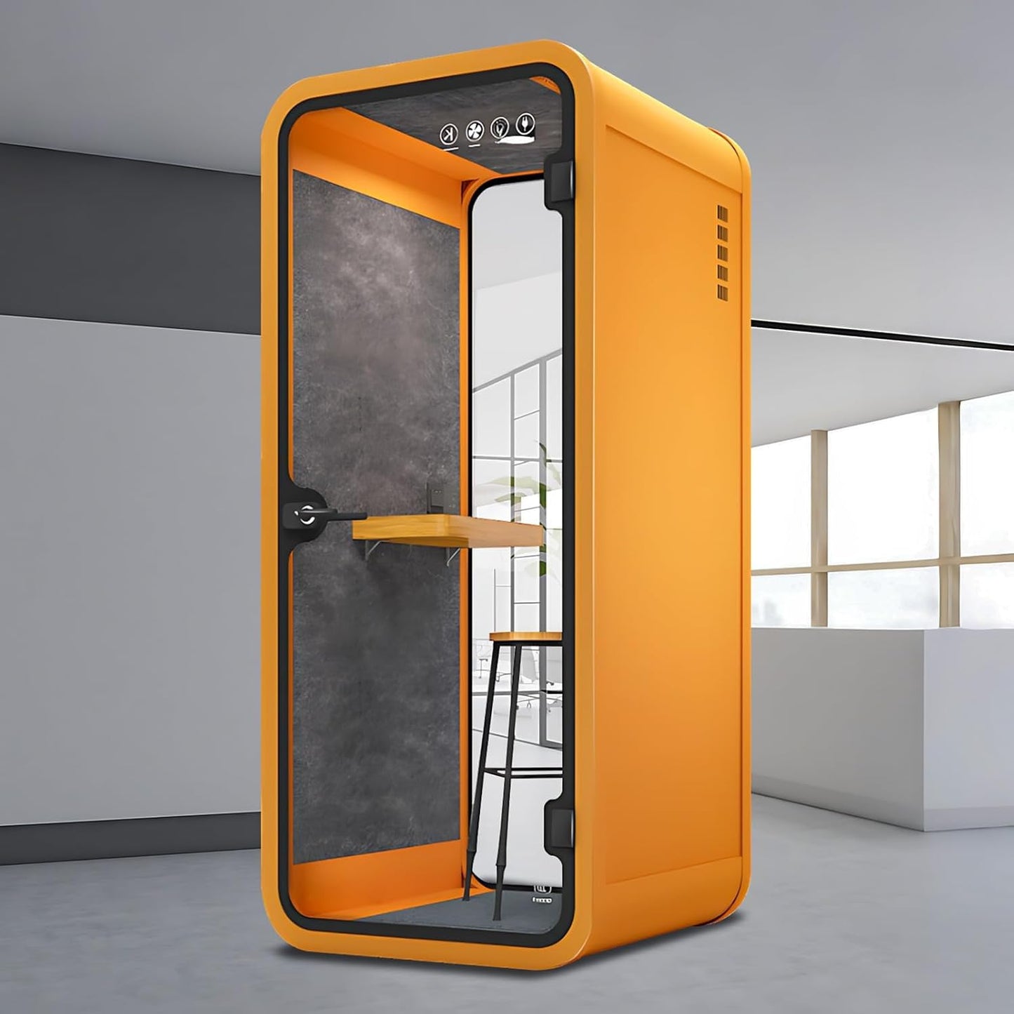 TANOSHII Modern Office Pod Booth 39IN (Honeycomb Aluminum Panel)(Reduce The Sound by 30-40 Decibels) Curved Corner Design,Central Lighting,for Telephone Booth,Study