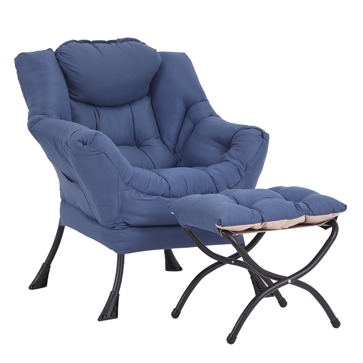 Givjoy Lazy Chair and Ottoman, Peach Blue Large Accent Chair with Side Pocket, Modern Leisure Upholstered Sofa Reading Armchair with Footrest for Office, Bedroom, Living Room, Dorm Rooms, Balcony
