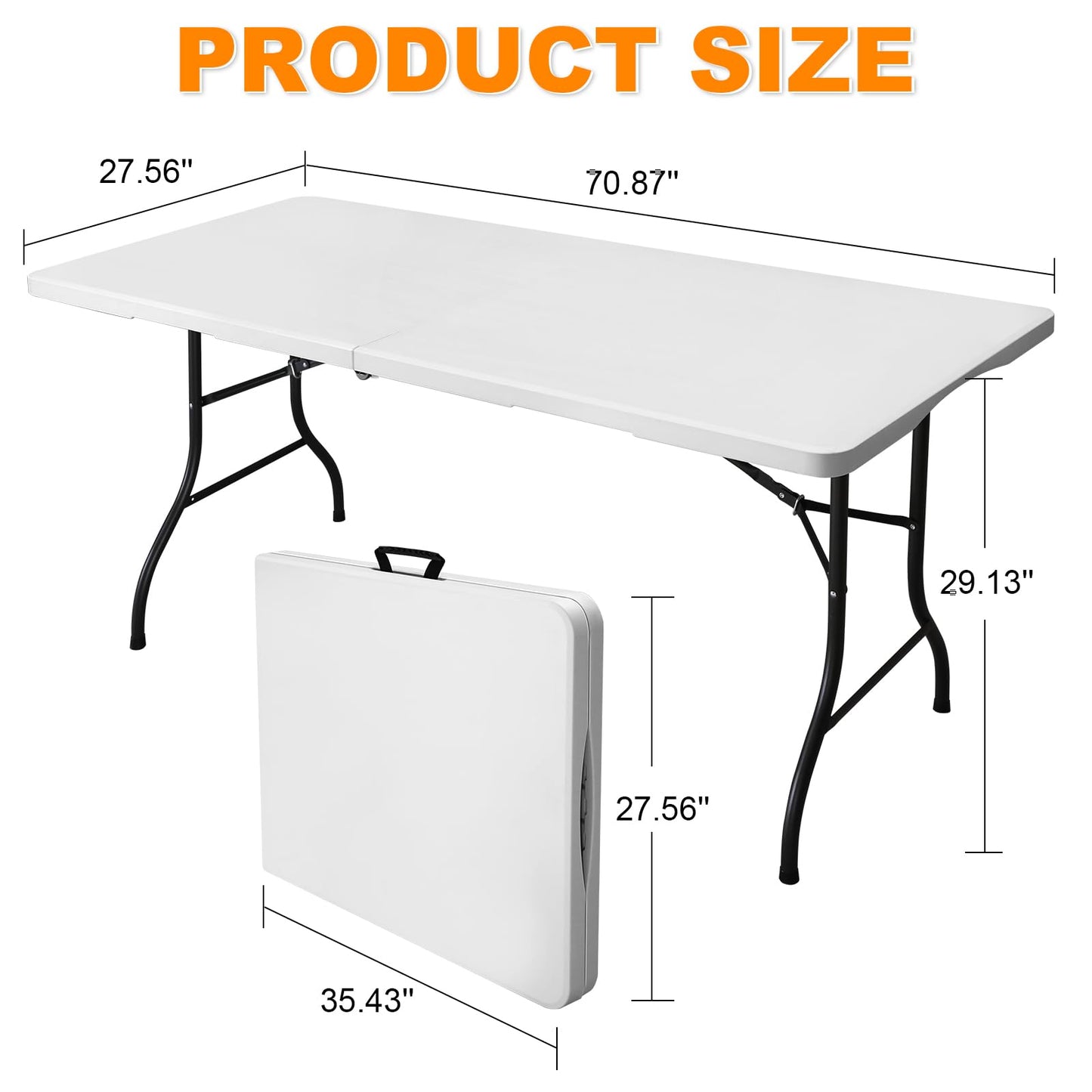 FROASISPRO 6ft Folding Table, Portable Heavy Duty Plastic Fold-in-Half Utility Table for Indoor/Outdoor Use, Dining, Camping, Picnic, Party, White