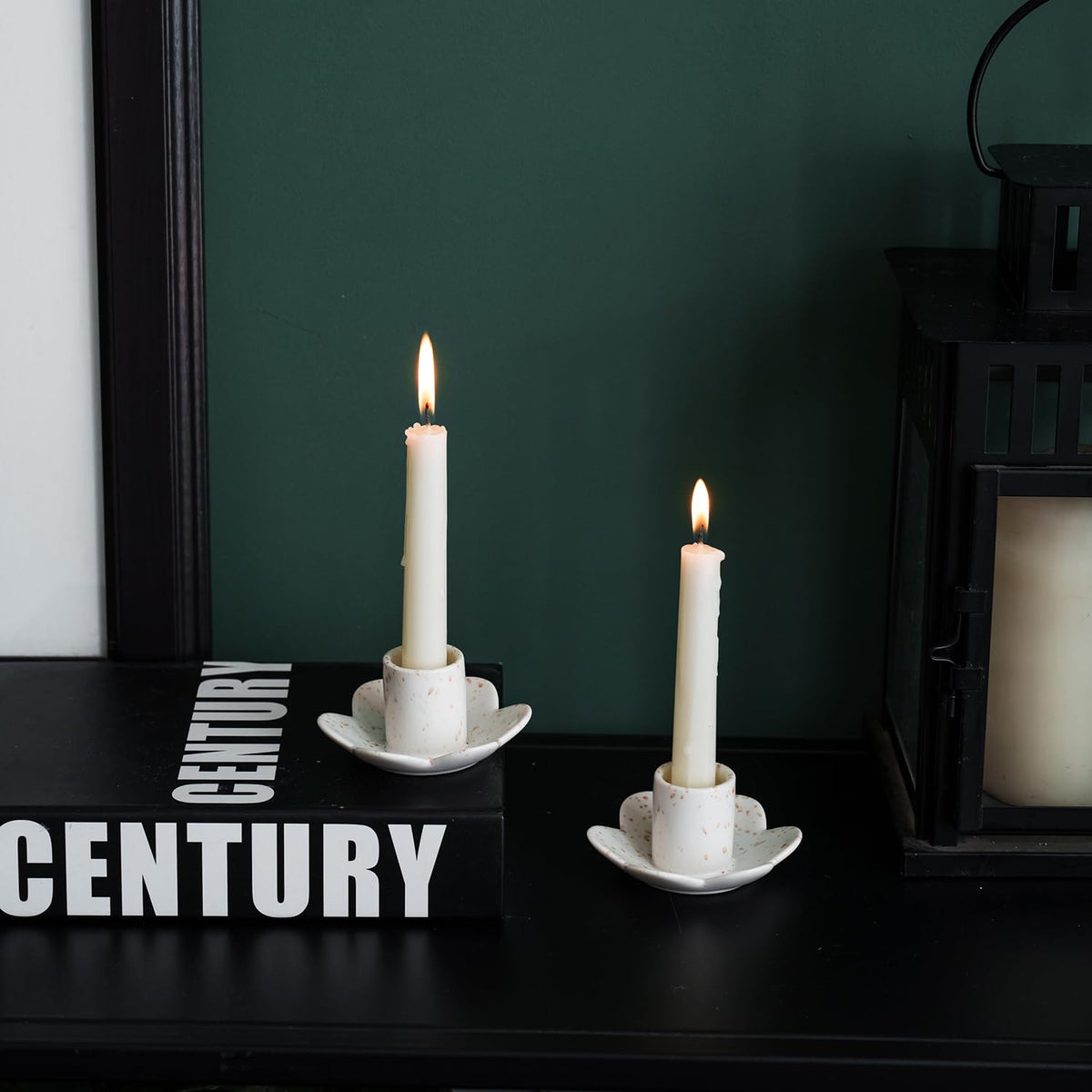 VIRFONOR Ceramic Taper Candle Holders for Table Centerpiece, Decorative Candlestick Holders for Home Wedding Party, Housewarming Gifts, Pack of 2, Flower Shape, White
