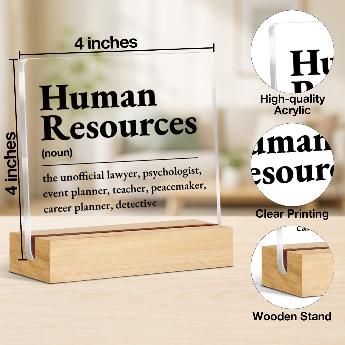HR Appreciation Gifts for Men Women Coworkers, Funny Gifts for Manager Director Human Resources Definition Acrylic Desk Sign Office Decor