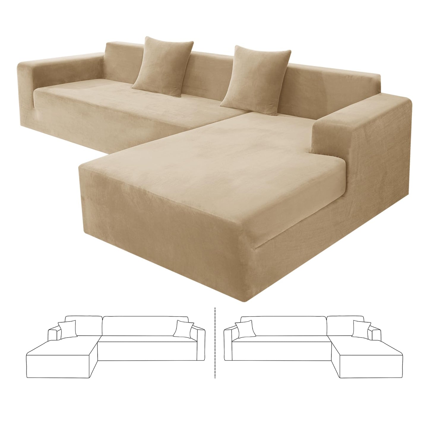 ZNSAYOTX 2026 Soft Velvet Sectional Couch Covers, Luxury Plush Slipcovers with Elastic Bottom for L Shape Sectional Sofa, 2 Pcs Pet Friendly Protector (3 Seat Couch + 2 Seat Chaise, Camel)