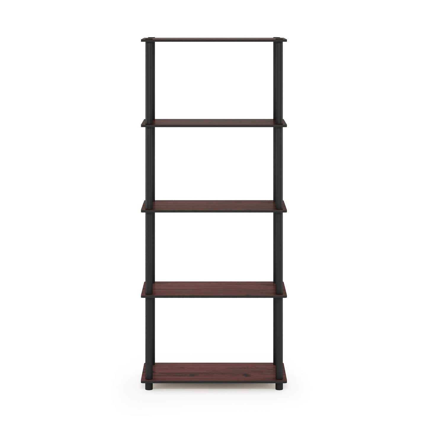 Furinno TURN-N-TUBE Storage Shelves, 5-Tier Book Shelf, Corner Shelf, Toolless Open Shelves, for Organization and Storage, Living Room, Garage, Home Office, Dark Cherry