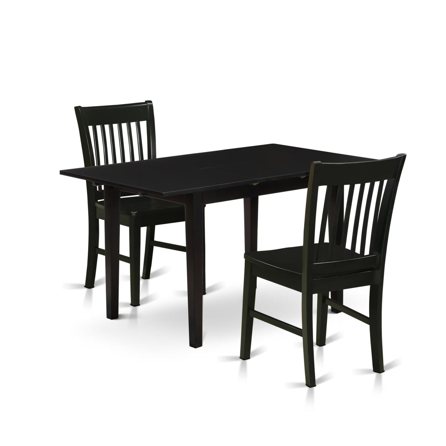 East West Furniture NOFK3-BLK-W 3 Piece Dining Set Contains a Rectangle Dining Table with Butterfly Leaf and 2 Kitchen Chairs, 32x54 Inch, Black