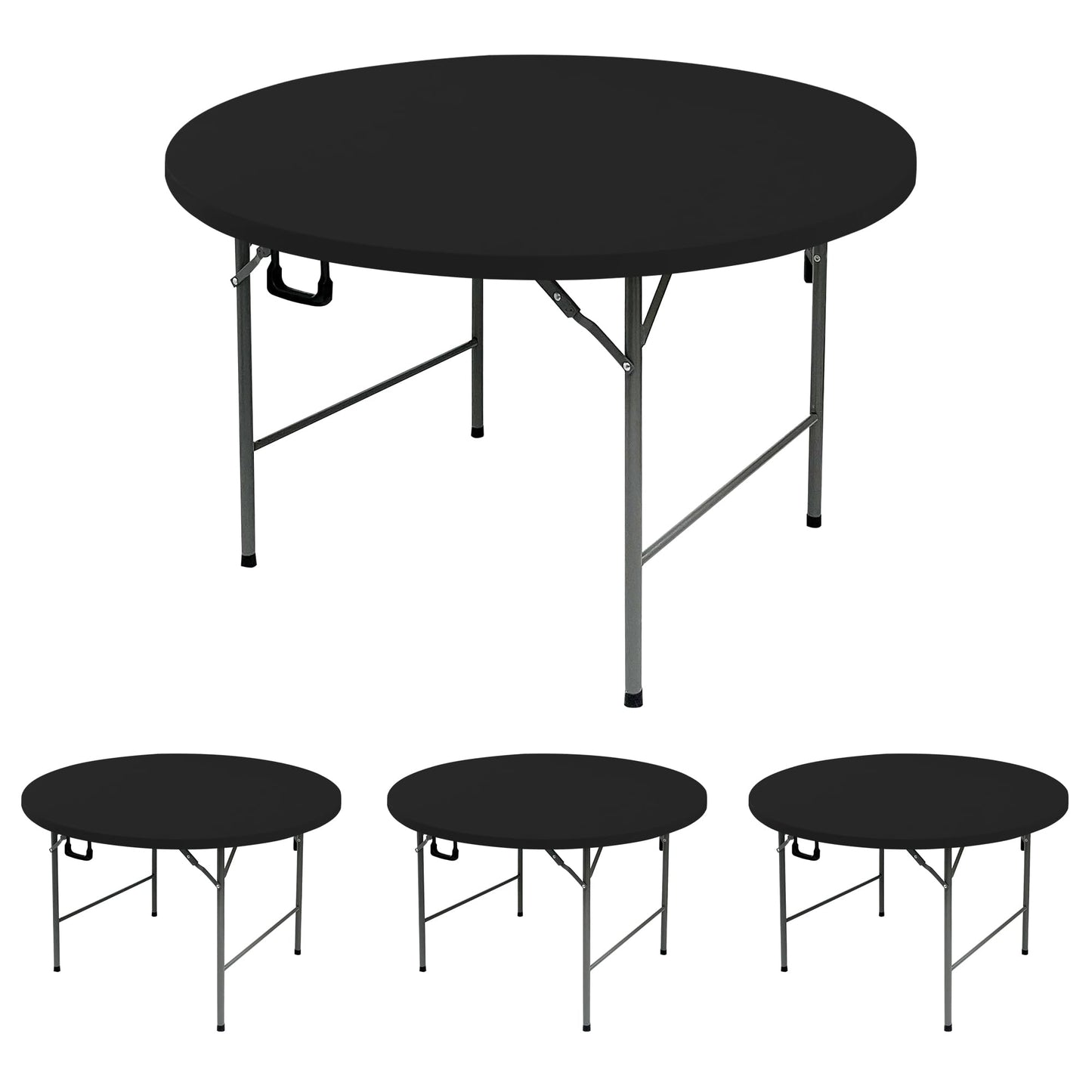 Enjoyidea Fitted Round Table Covers 60 Inch-4 Pack Black Elastic Spandex Table Cloth-Small Stretch Folding Circle Tablecloths Topper Cap for Kitchen Dining Commercial Party Picnic Event Banquet Tables