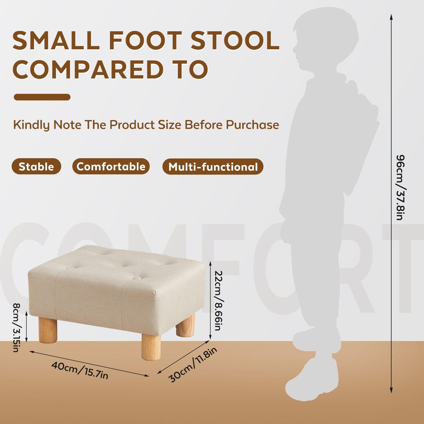 FIMIVIBI Small Foot Stool Ottoman, Linen Footstool Ottoman Foot Rest for Couch, Rectangle Footstools and Ottomans Small for Living Room, Entryway and Bedroom (Beige)