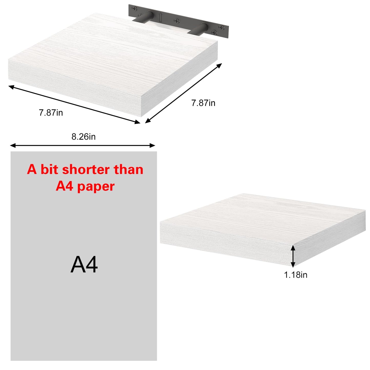 Fixwal 8inch Floating Shelves for Wall, Small White Shelves Wall Mounted Shelf for Bathroom, Living Room, Bedroom, Kitchen Decor (Set of 3, 8x8)