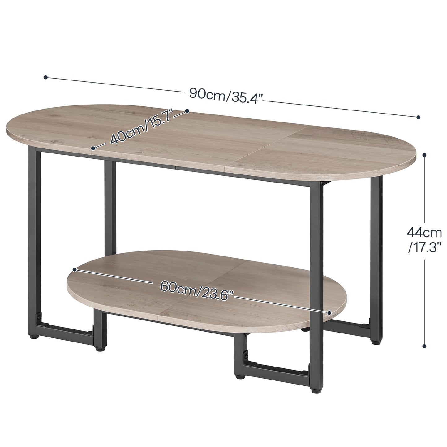 HOOBRO Coffee Table for Living Room, Oval Small Coffee Table with 2-Tier Open Storage Shelf, Industrial Cocktail Tea Table, Wooden Desktop Center Table, Farmhouse, Home Office, Greige BG09KF01