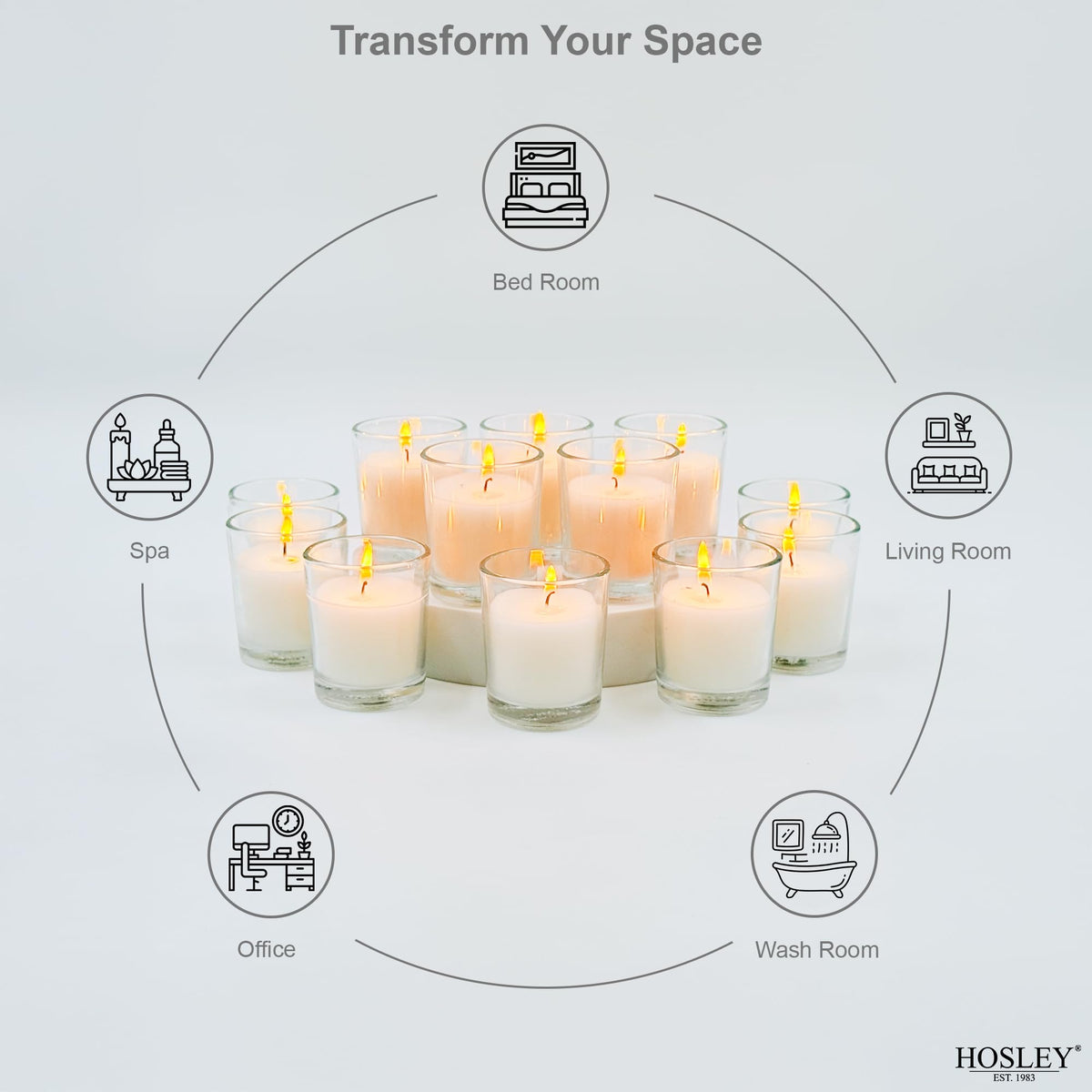 Hosley 48 Pack White Unscented Votive Candles, Clear Glass, Hand-Poured Wax, Bulk Wedding & Party Candles for Gifts, Tables, Aromatherapy & Holidays Party Weddings Birthdays (White)