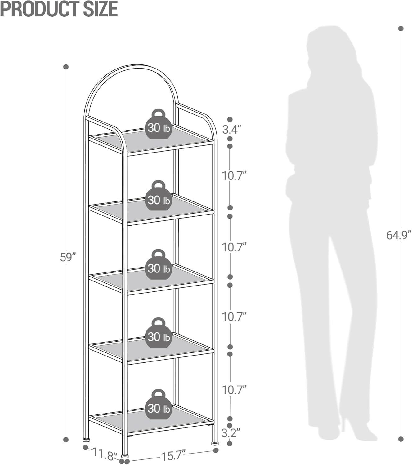 Hzuaneri Bookcase Bookshelf, Tempered Glass Bookshelves, Slim Shelving Unit for Bedroom, Bathroom, Home Office, Steel Frame, 5 Tier Gold BC05001G