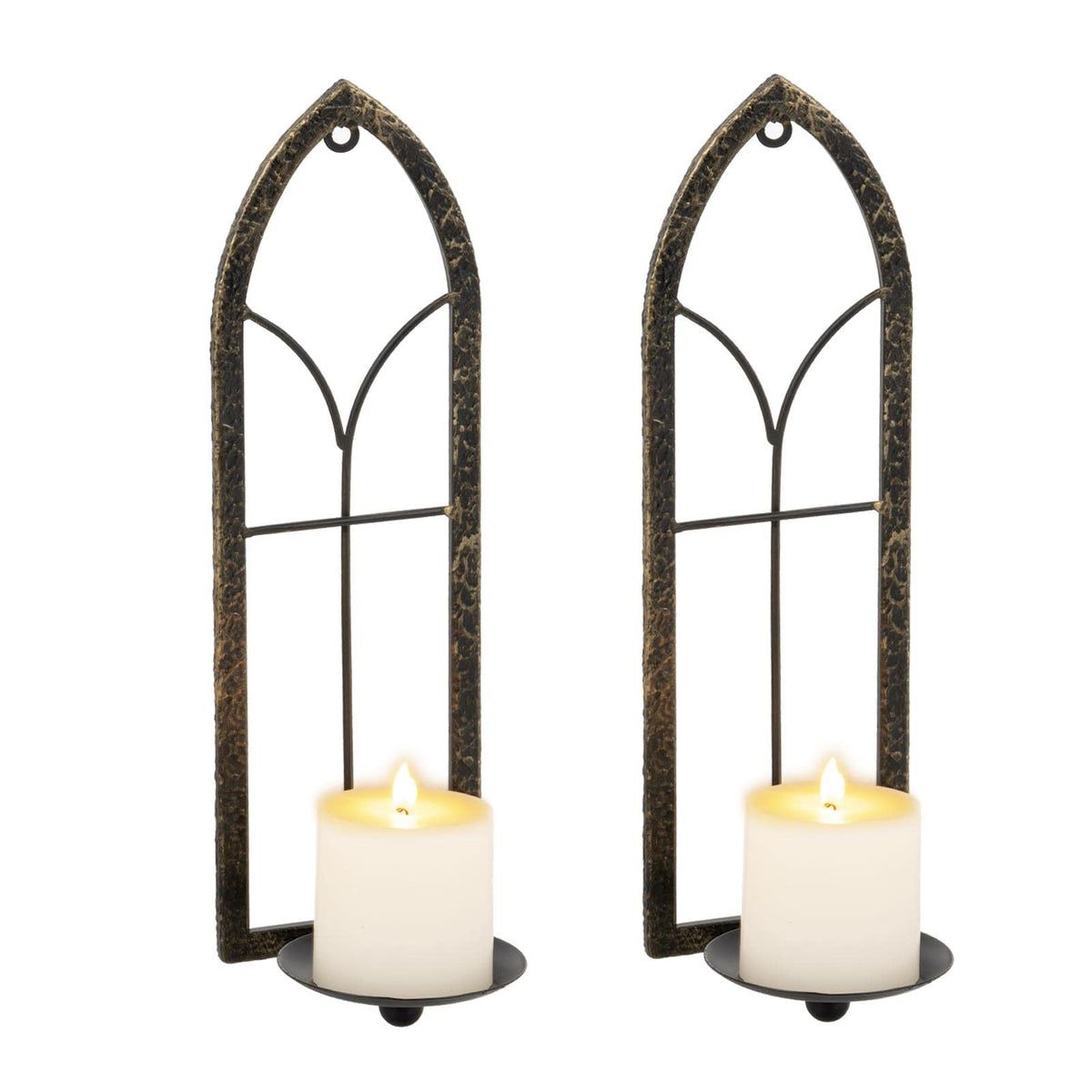 GAKA Metal Rustic Wall Sconce Candle Holder Set of 2 Black Gold Wall Gothic Mount Candle Sconce Holder for Living Room, Bathroom, Dining Room,Window Styling