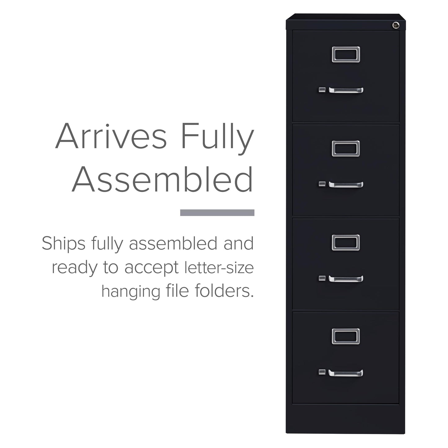 Hirsh 22" Deep 4 Drawer Letter Width Fully Assembled Steel Vertical File Cabinet, Commercial Grade Heavy-Duty, Locking, Black