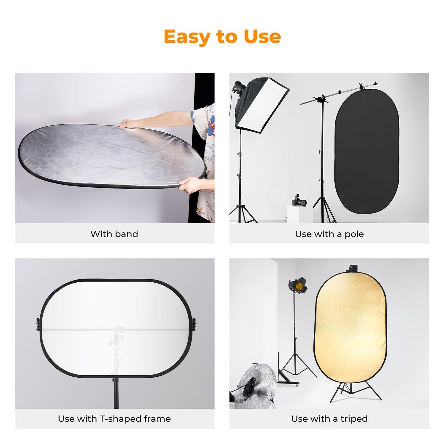 K&F CONCEPT 24" x36”(60x90cm) 5-in-1 Oval Foldable Reflector with Carrying Bag, Gold, Silver, Black, White Reflective Fabric and Translucent Soft Fabric for Studio Lighting