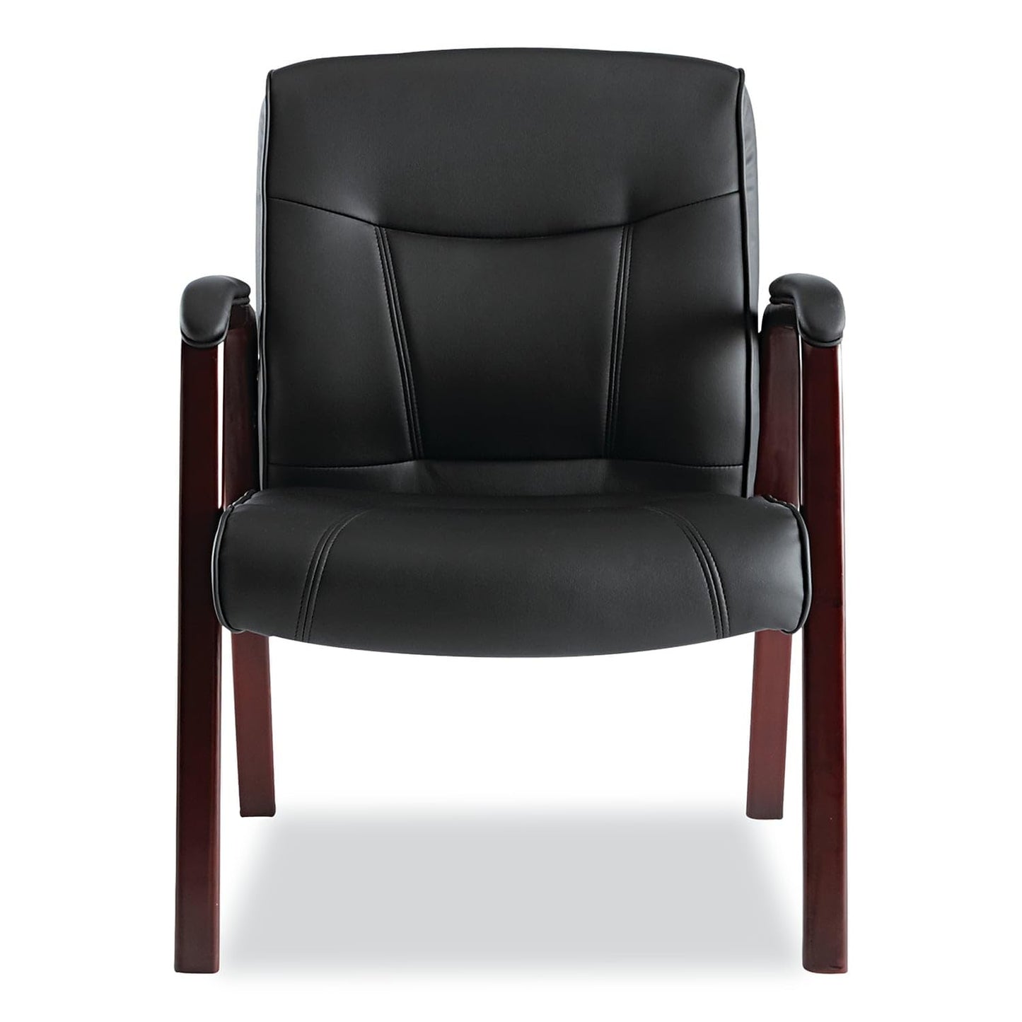 Alera MA43ALS10M Madaris Series Leather Guest Chair W/Wood Trim, Four Legs, Black/Mahogany