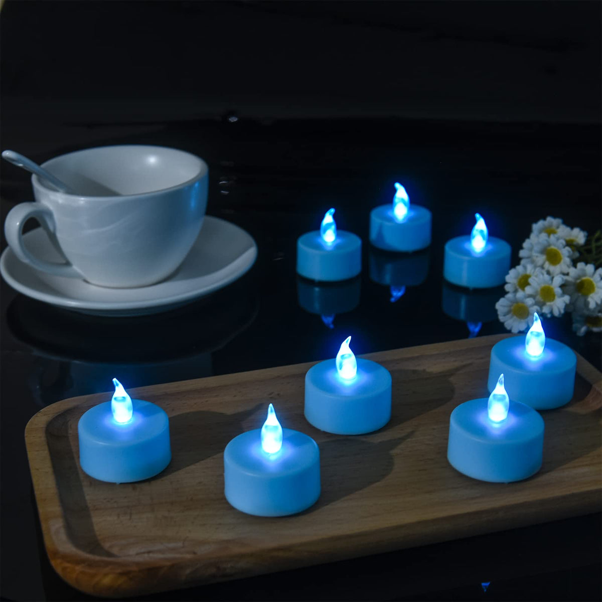 LED Tea Lights Candles- 50PACK Blue Flameless Candles Realistic and Bright Flickering Long Lasting 200Hours for Holiday Celebration,Party,Home Decoration,Battery Operated