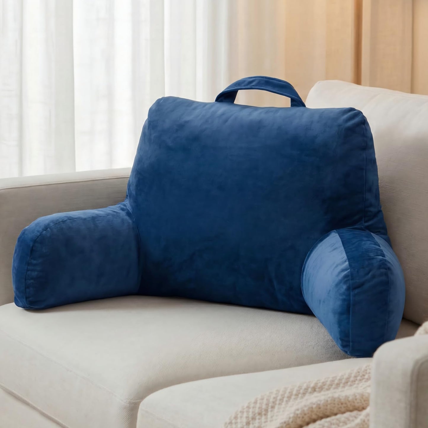 NOONTIDE Reading Pillow for Sitting up in Bed and Couch,Large Back Pillow for Adult & Teens with Soft Adjustable Neck Roll Backrest Pillow,Washable Cover,Watching TV/Gaming/Relaxing(Blue)