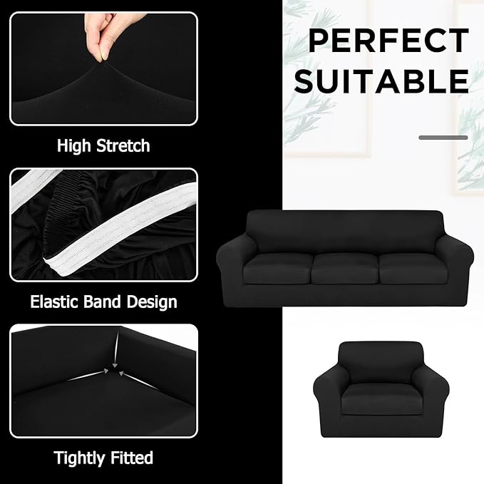 HunnmingRe Sofa Covers for 3 Cushion Couch Stretch Sofa and Loveseat Covers Set