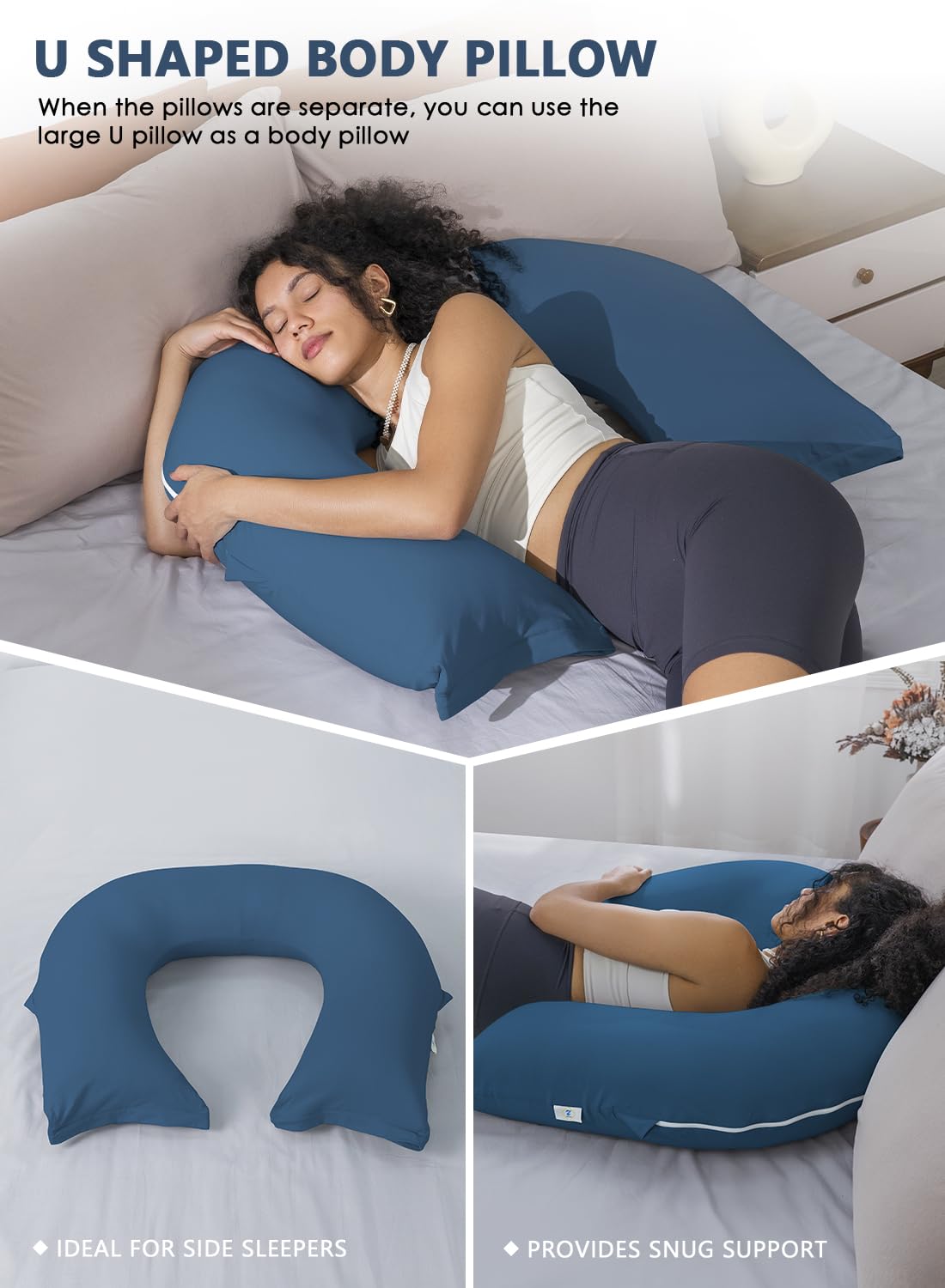 INSEN Reading Pillow, Back Pillow for Sitting in Bed and Couch, Gaming Pillow for Adults, Sit Up Support for Bed, Soft Jersey Cotton, Blue