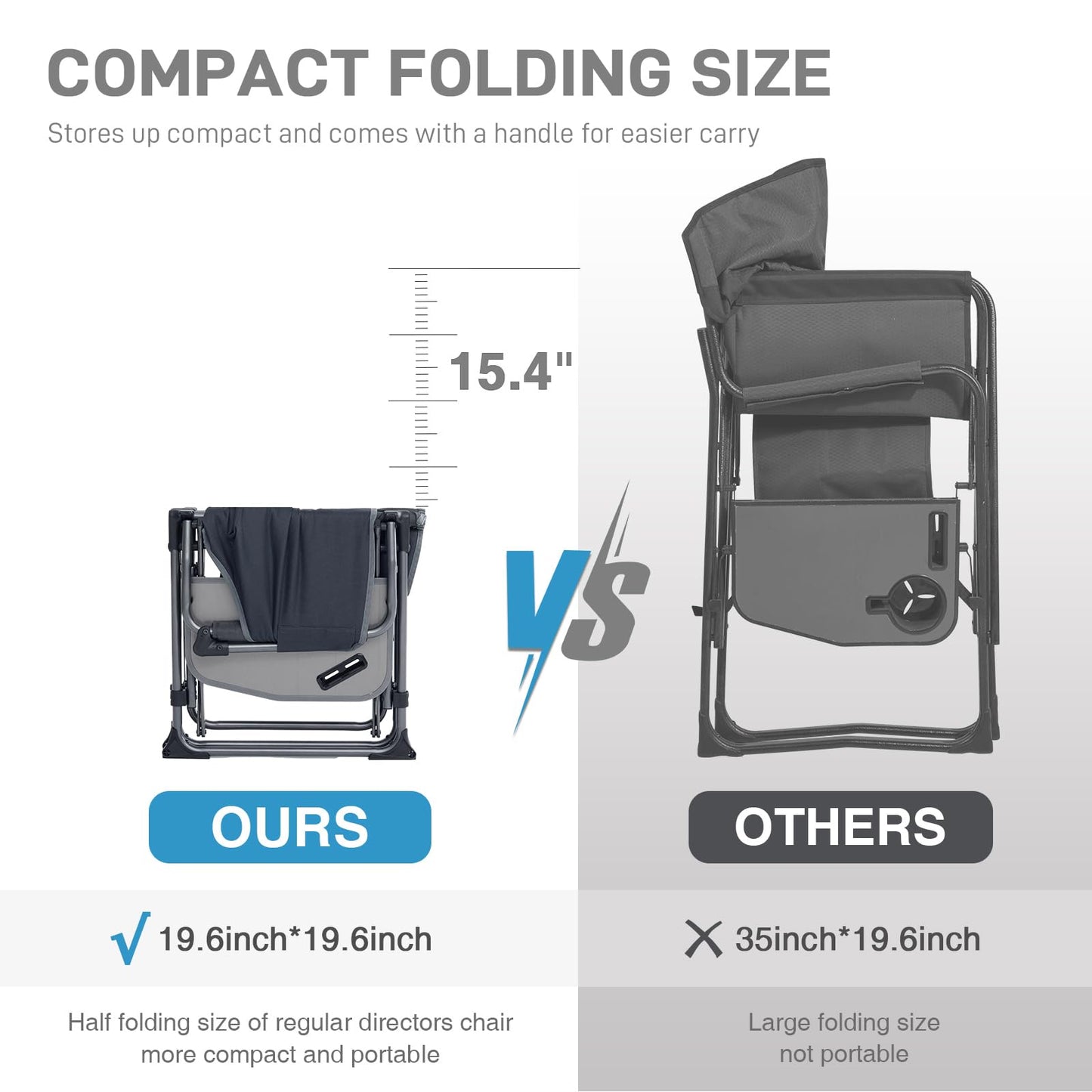 EVER ADVANCED Camping Directors' Chair with Side Table, Portable Folding Chair with Compact Size, Heavy Duty Lawn with Pocket for Camping, Lawn, Sports and Fishing, 400lbs, Grey