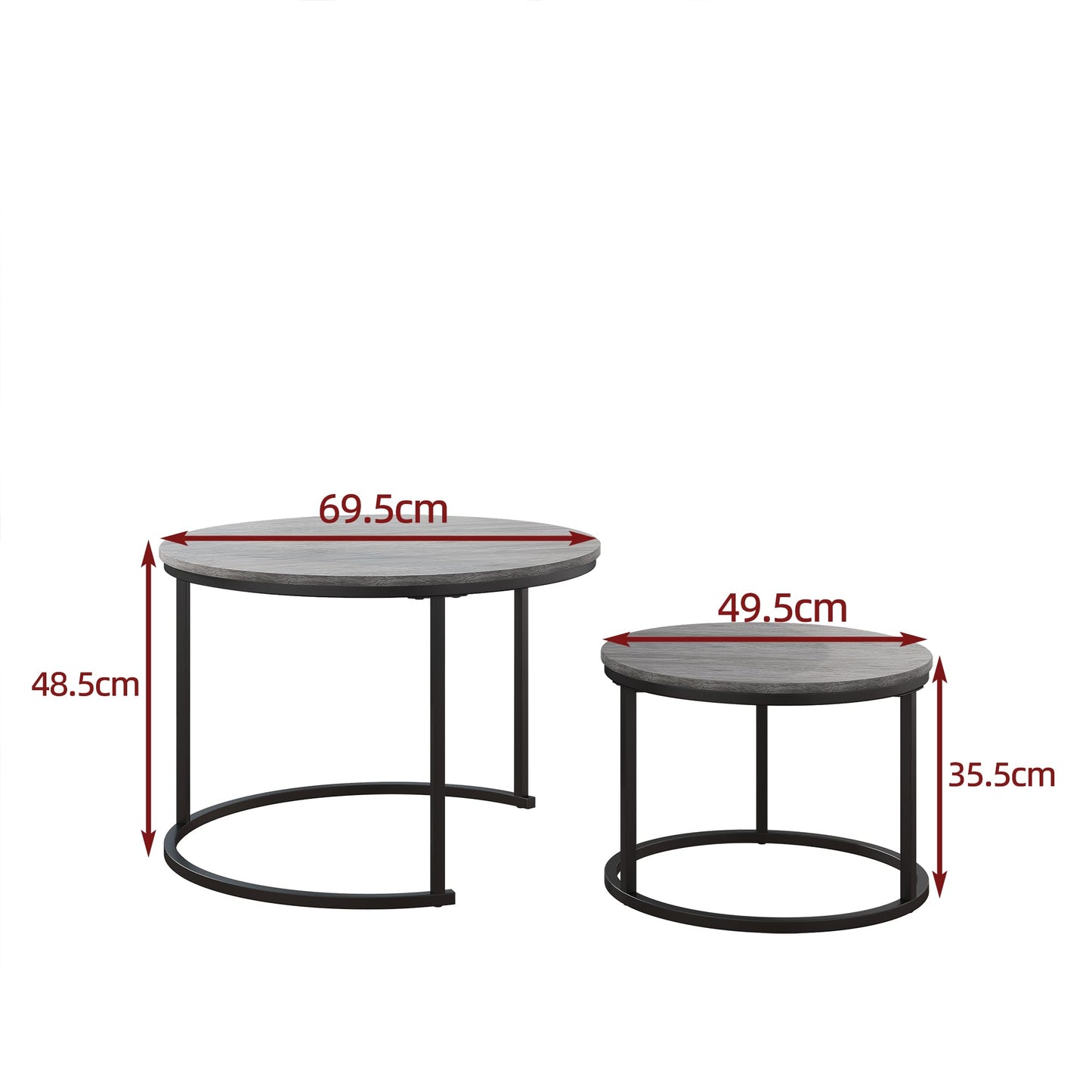 HOJINLINERO Round Coffee Table,Nesting Coffee Table Set of 2,Center Tables for Living Room,Office, Home Small Space,Stacking Side Tables,Sturdy and Easy Assembly,Wood Desktop,Black+Warm Grey,Large