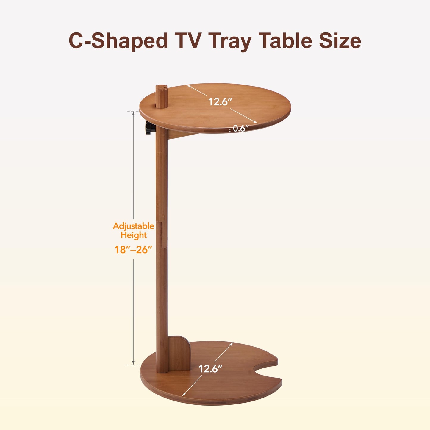 VELOHEIM Bamboo C Shaped Side End Table 18–26" Height Adjustable for Sofa